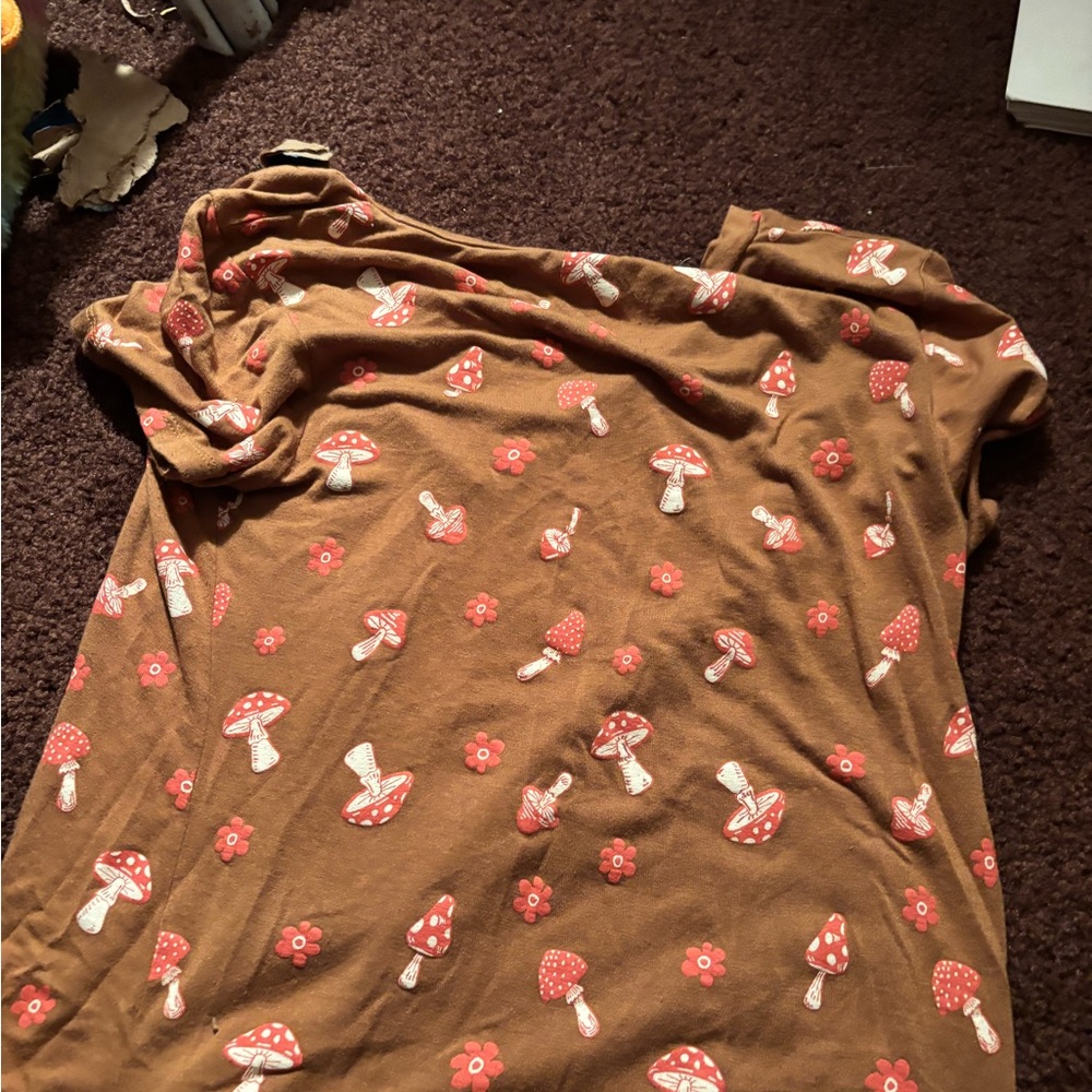 Brown Mushroom Print Top